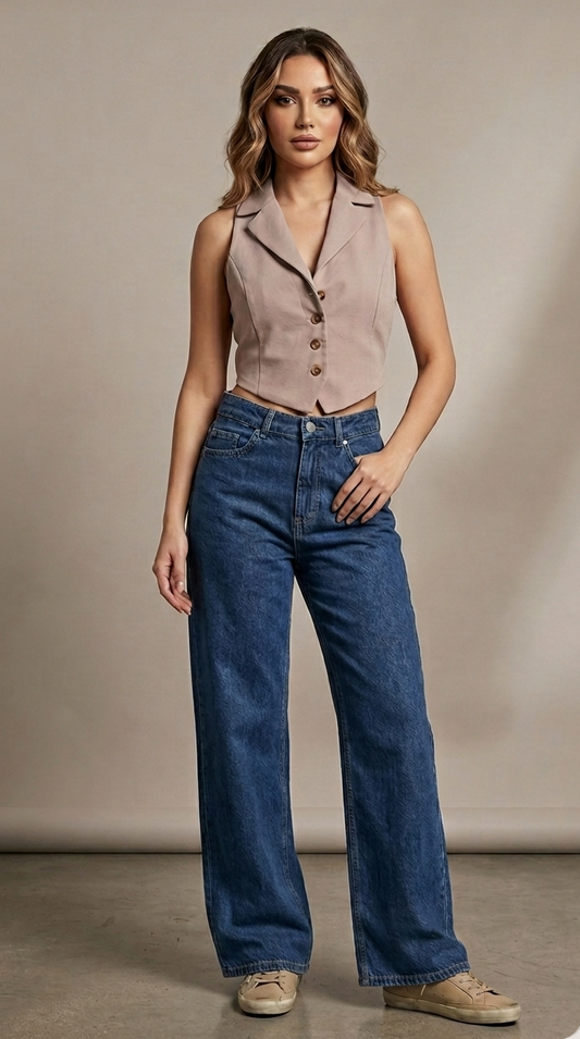 The Cropped Halter Vest (Beige)