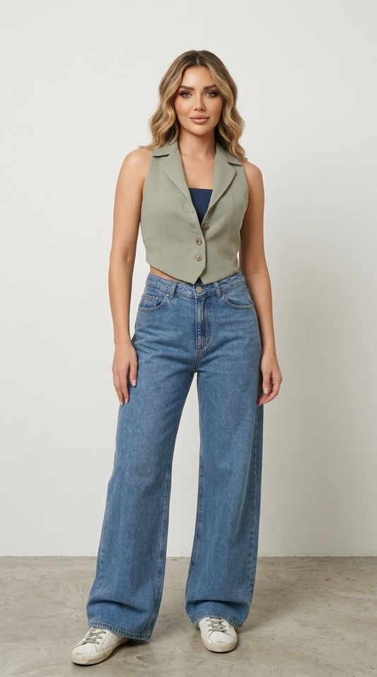 The Cropped Halter Vest (Kaki)