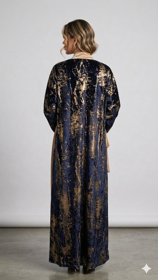 The Midnight Gold Velvet Abaya