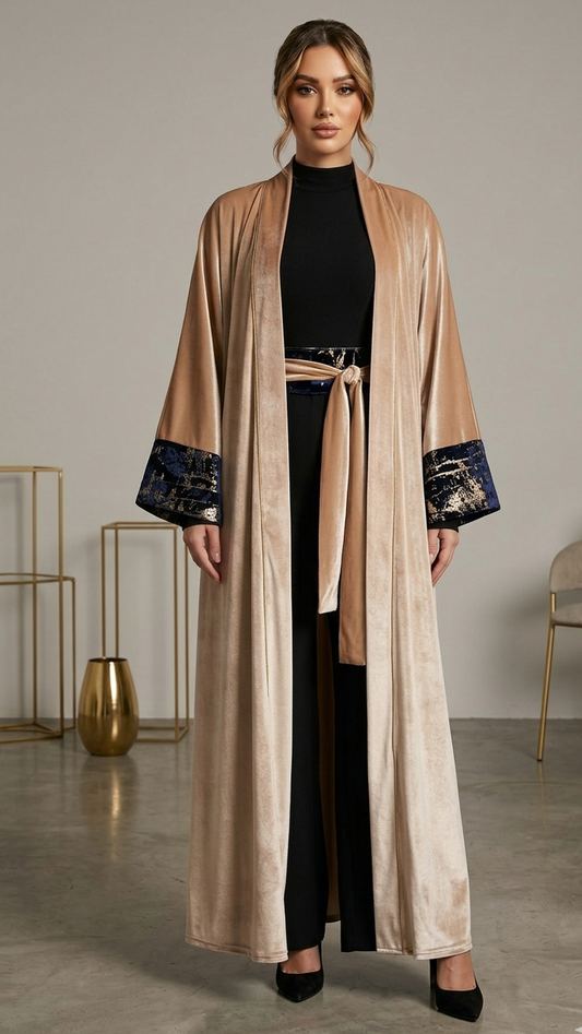 The Midnight Gold Velvet Abaya