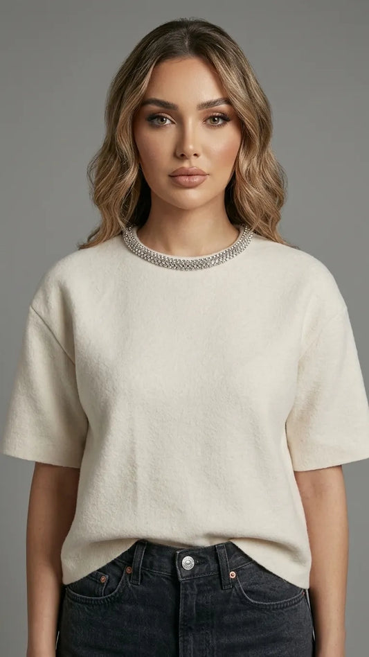The Ivory Jeweled Collar Knit